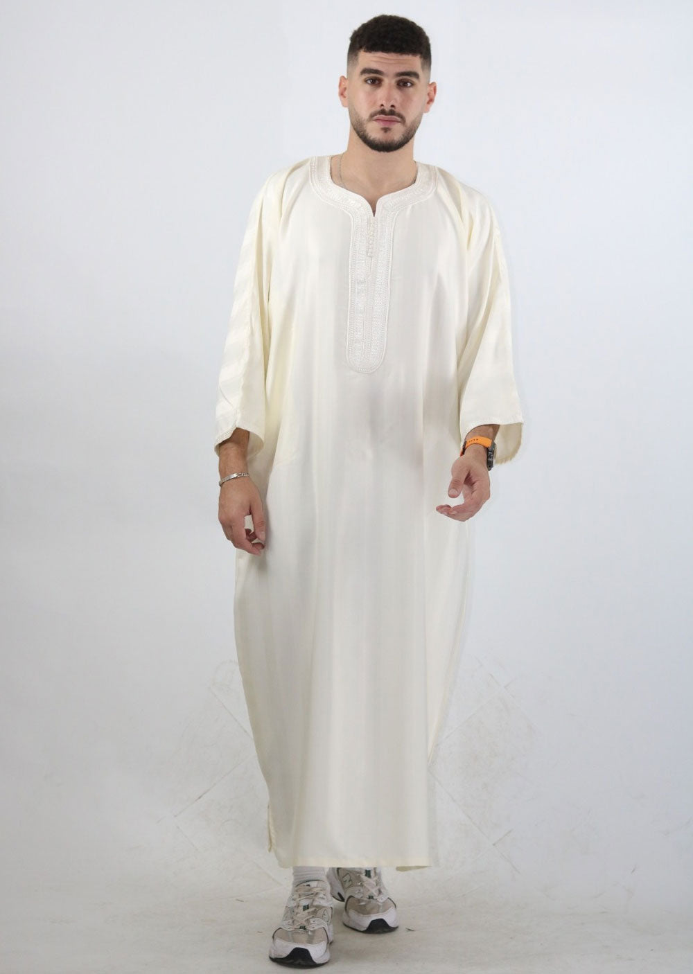 MRC103 Off White Moroccan Embroidered Thobe - Memsaab Online