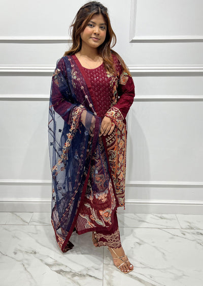 ZNR104 Readymade Embroidered Chiffon Suit - Memsaab Online