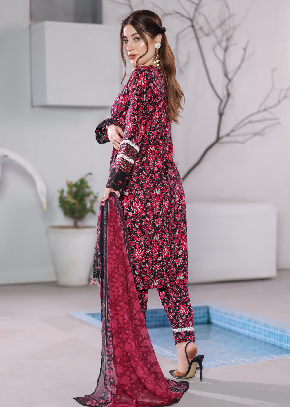 MDNA-22 - Black Embroidered Lawn Outfit - Memsaab Online