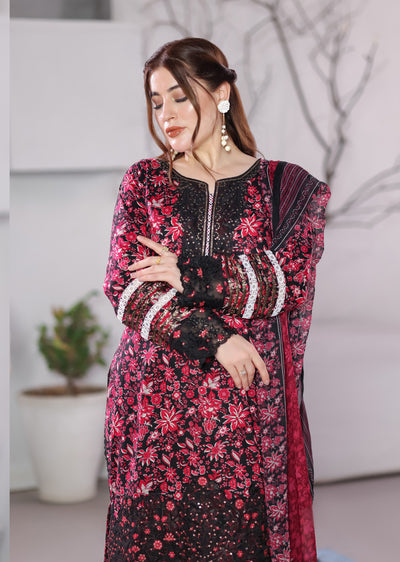 MDNA-22 - Black Embroidered Lawn Outfit - Memsaab Online