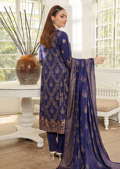 AMT5110 - Navy Readymade Linen Shawl Suit - Memsaab Online