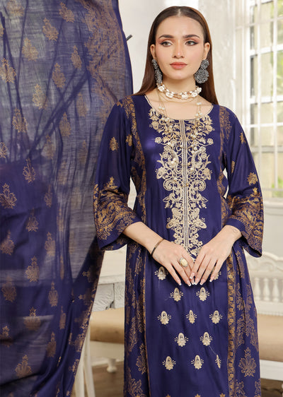 AMT5110 - Navy Readymade Linen Shawl Suit - Memsaab Online