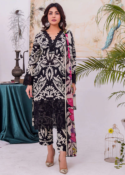 MDNA-07 - Black Embroidered Lawn Outfit - Memsaab Online