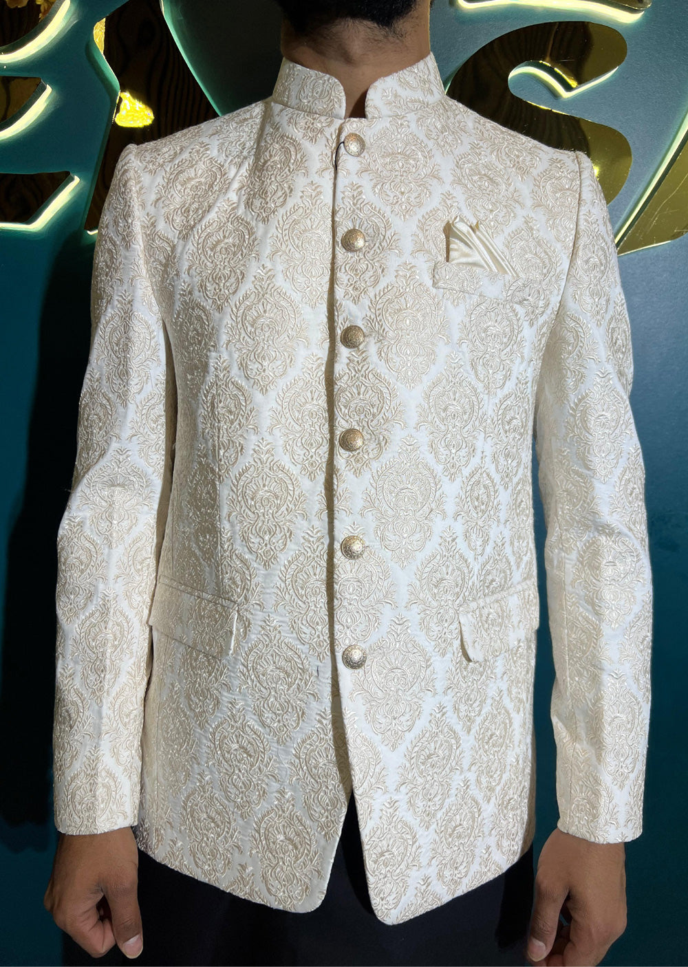 PC-710 - White Mens Embroidered Prince Coat - Memsaab Online