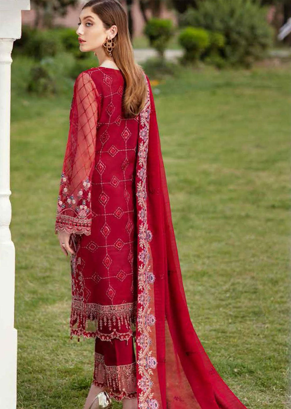 M-410 Readymade Minhal Organza Suit - Memsaab Online