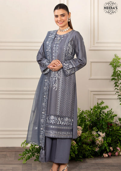 HSS-169 - Readymade - Elegants Grey KH Embroidered suit by Heeras - Memsaab Online