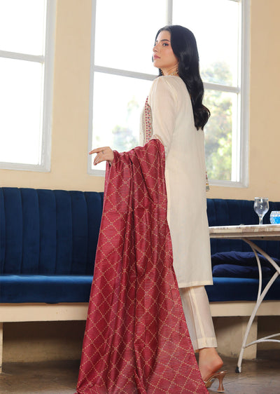 KLD301 Zimal - Cream Readymade Khadi Net Suit - Memsaab Online