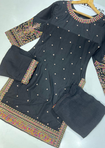BP1108 Black Readymade Linen Suit - Memsaab Online