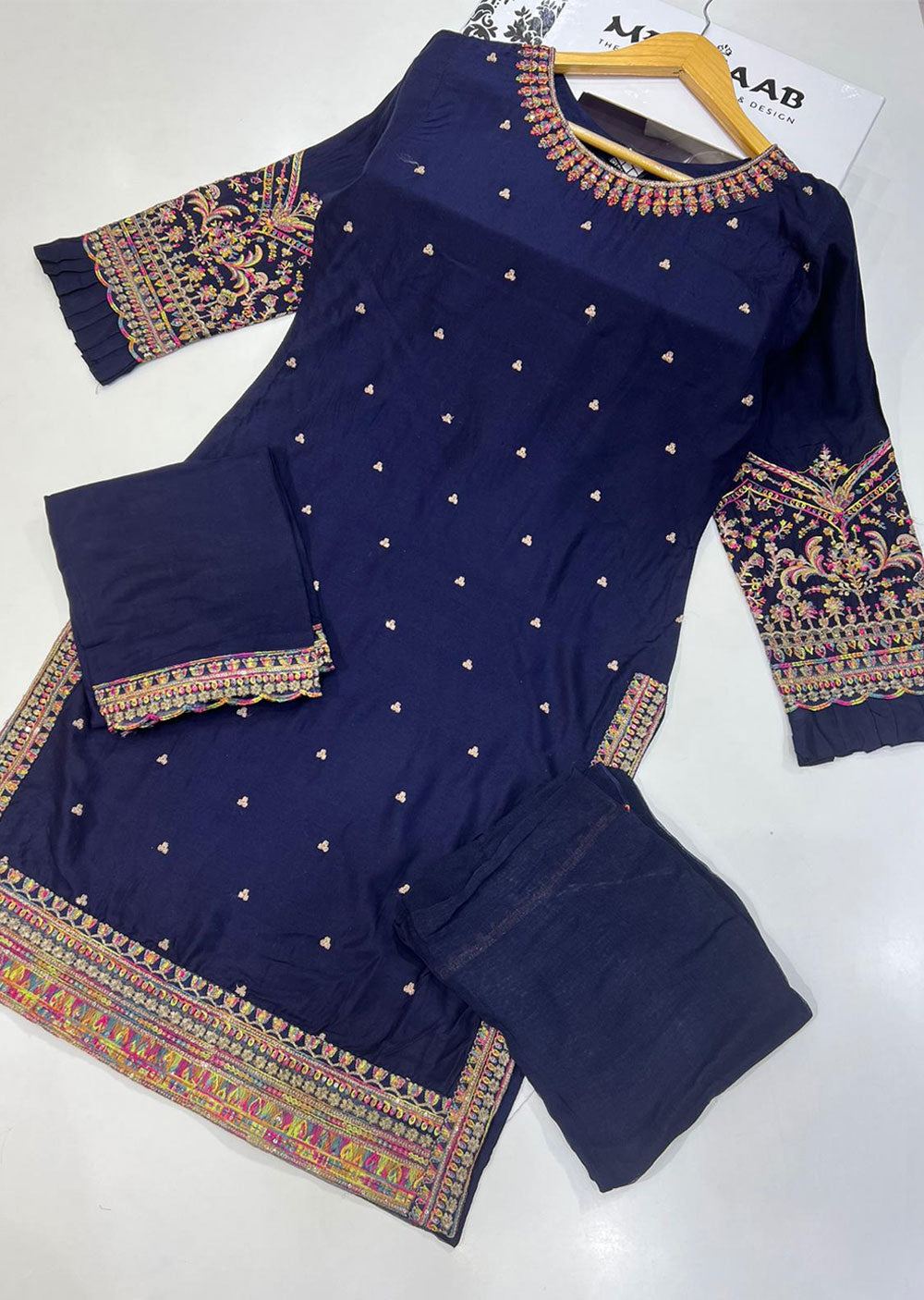 BP1108 Navy Readymade Linen Suit - Memsaab Online