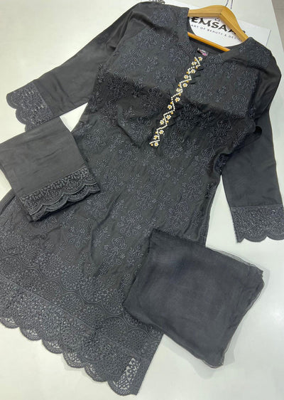 BP1109 Black Readymade Mother Daughter Linen Suit - Memsaab Online