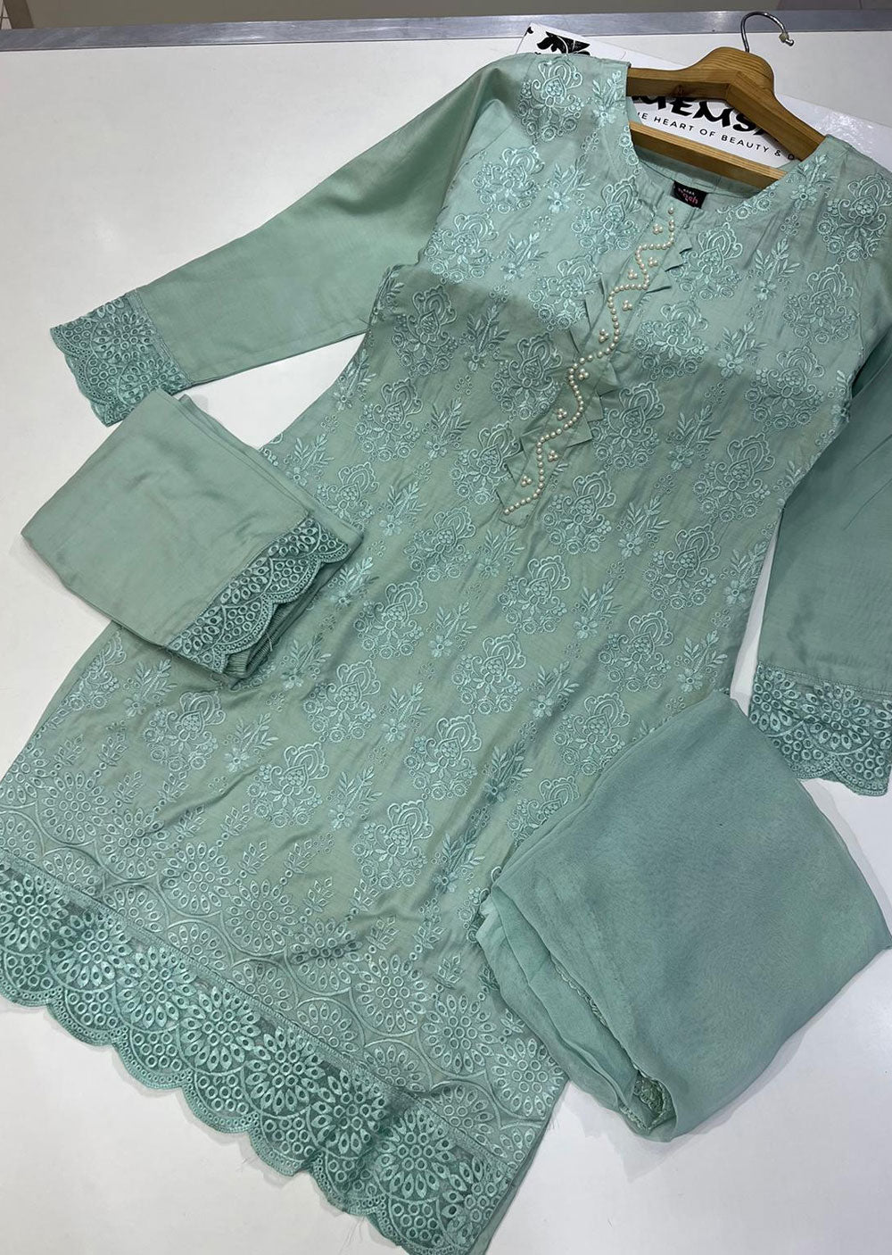 BP1109 Mint Readymade Mother Daughter Linen Suit - Memsaab Online