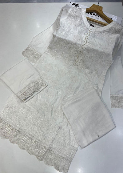 BP1109 White Readymade Mother Daughter Linen Suit - Memsaab Online