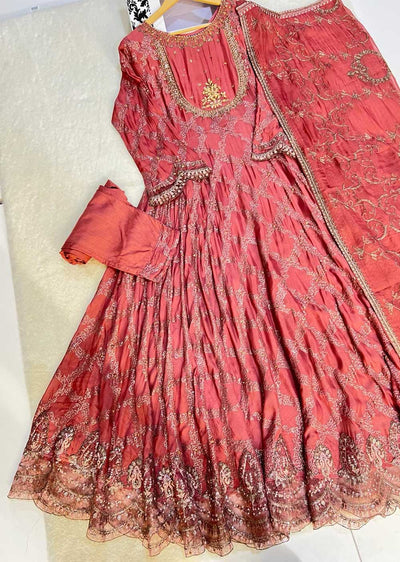 H-1113 Pink - Chiffon Maxi Dress - Memsaab Online