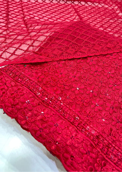 OP11408 Red Unstitched Georgette Suit - Memsaab Online