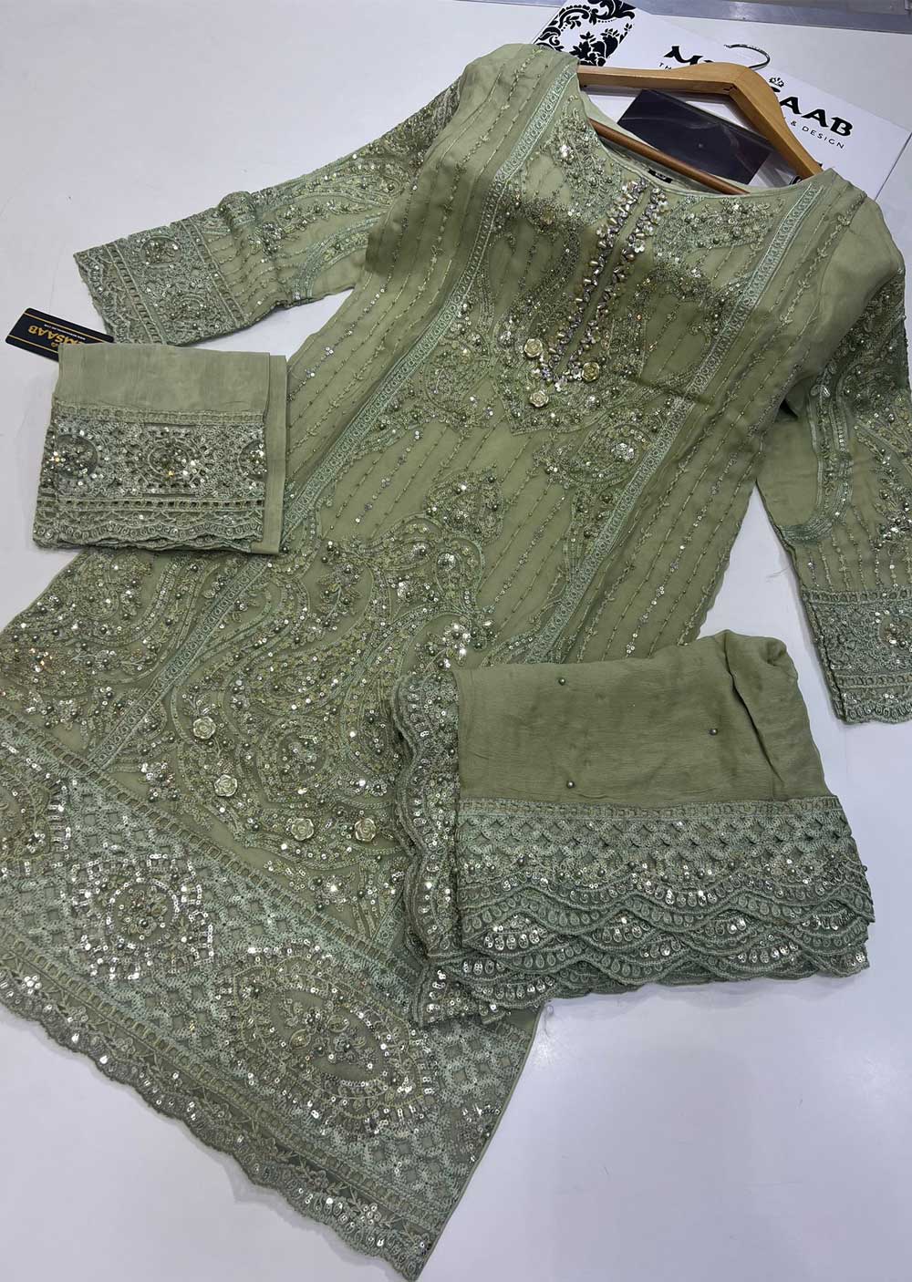 PS1168 Readymade Mint Chiffon Suit - Memsaab Online