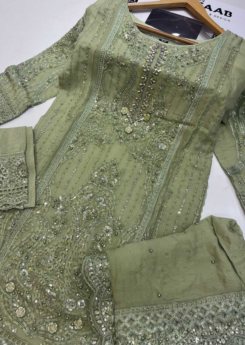 PS1168 Readymade Mint Chiffon Suit - Memsaab Online