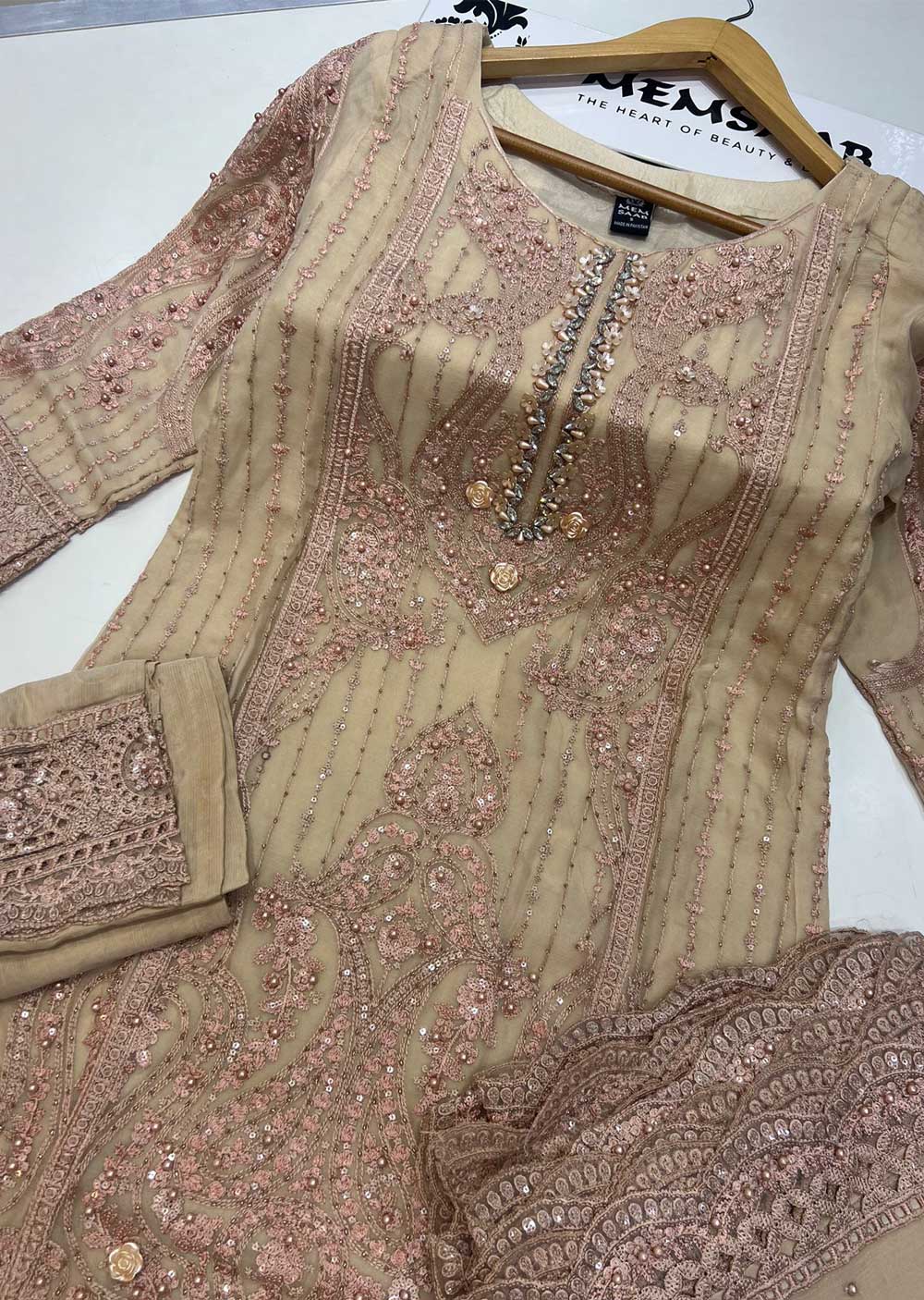 PS1168 Readymade Peach Chiffon Suit - Memsaab Online