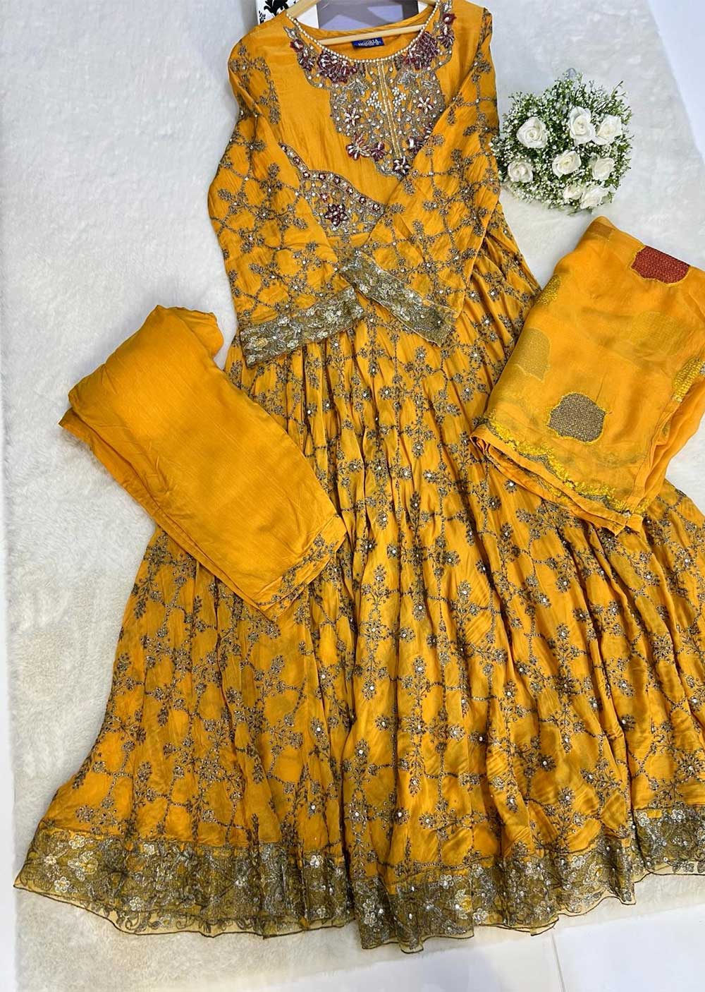H-1181 Mustard - Chiffon Maxi Dress - Memsaab Online