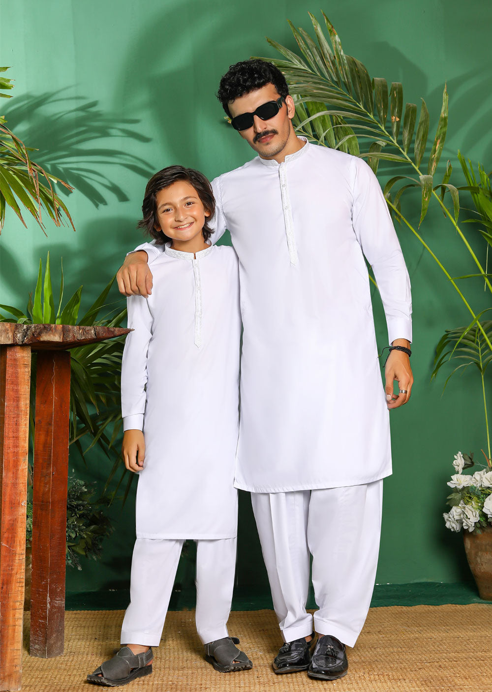 ZN2953A White Readymade Father & Son Salwar Kameez - Memsaab Online