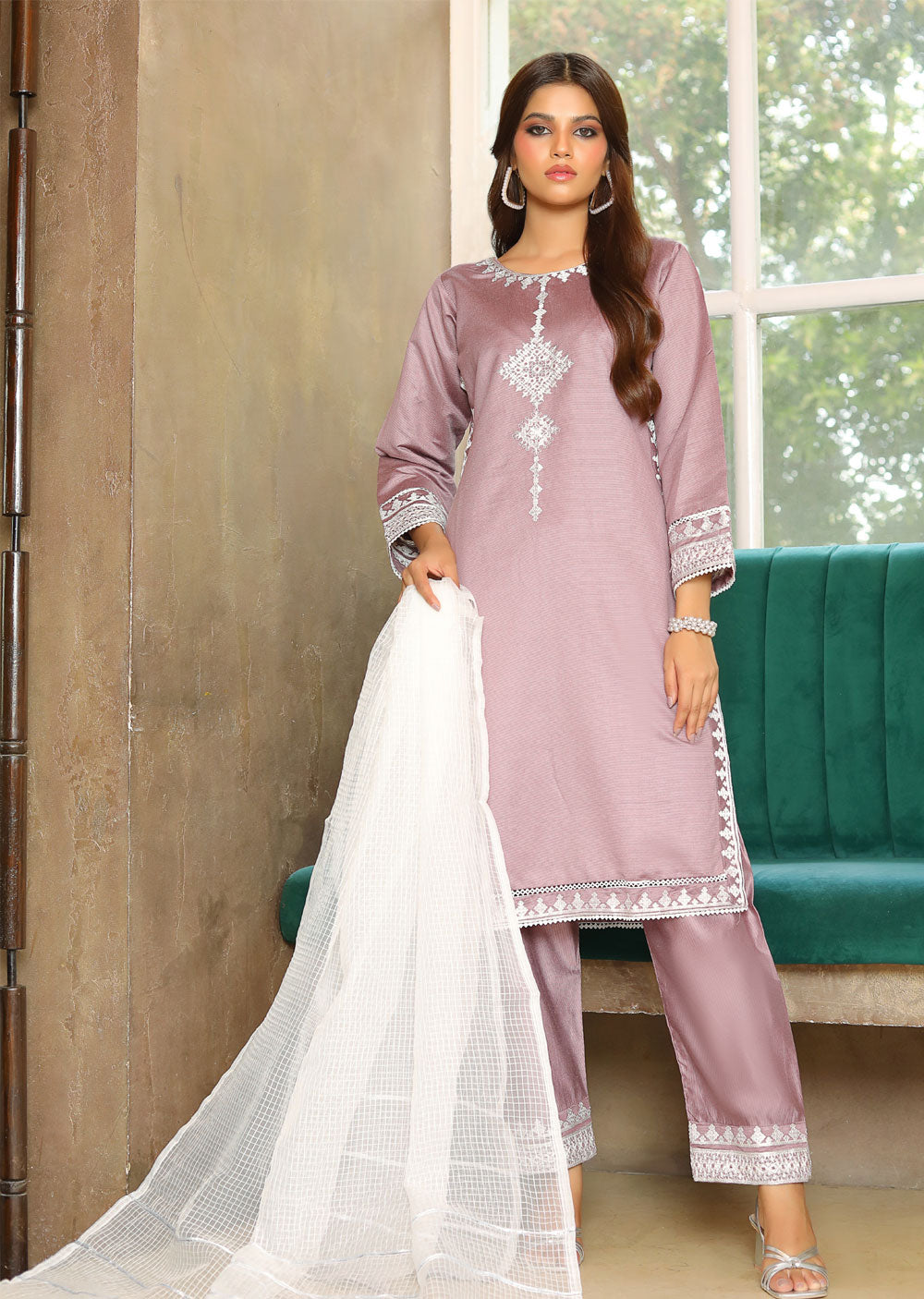 KLD303 Aynoor - Lilac Readymade Khadi Net Suit - Memsaab Online