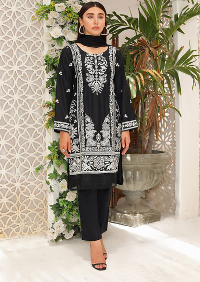 HK208 Irha Readymade Black Linen Suit - Memsaab Online