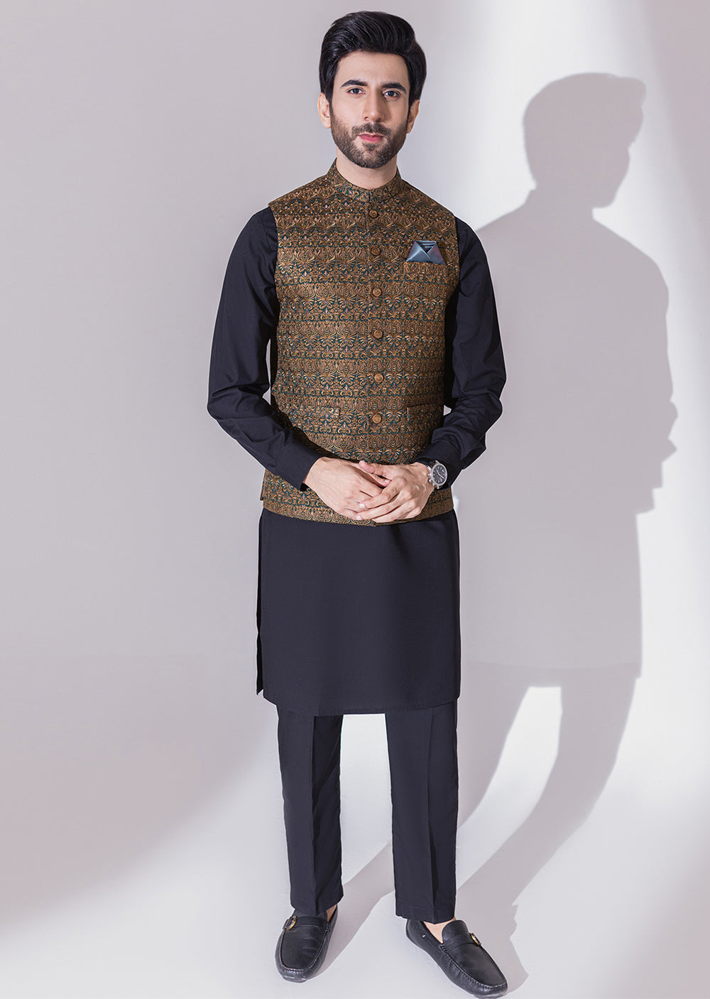 W-1998-B - Green Brown - Mens Maysori Waist Coat 2024 - Memsaab Online