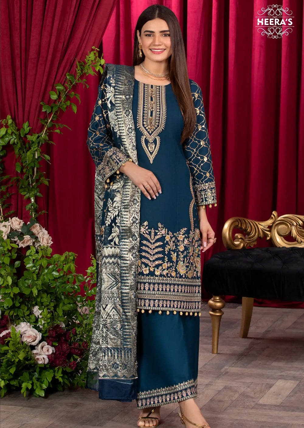 HSS-170 - Readymade - Zink Majestic Embroidery suit by Heeras - Memsaab Online