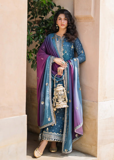 IZKN-11 - Blue - Readymade - Bandhani Chiffon Collection by Iznik 2025 - Memsaab Online