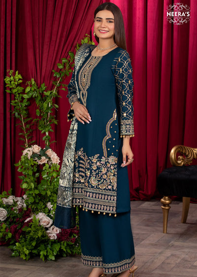 HSS-170 - Readymade - Zink Majestic Embroidery suit by Heeras - Memsaab Online