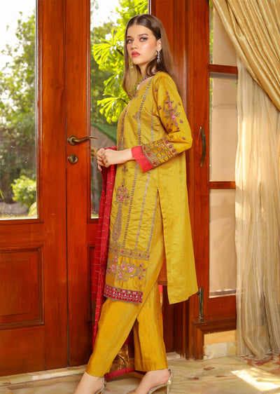 KLD302 Sanaya - Mustard Readymade Khadi Net Suit - Memsaab Online