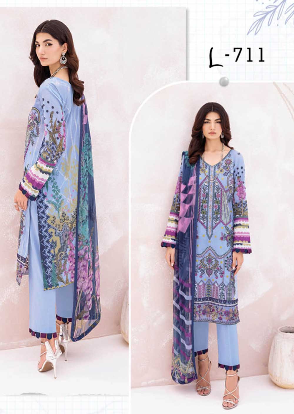 L-711-R - Readymade - Ramsha Mashaal Luxury Lawn Vol 07 2023 - Memsaab Online