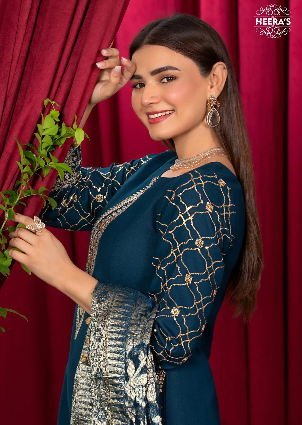 HSS-170 - Readymade - Zink Majestic Embroidery suit by Heeras - Memsaab Online