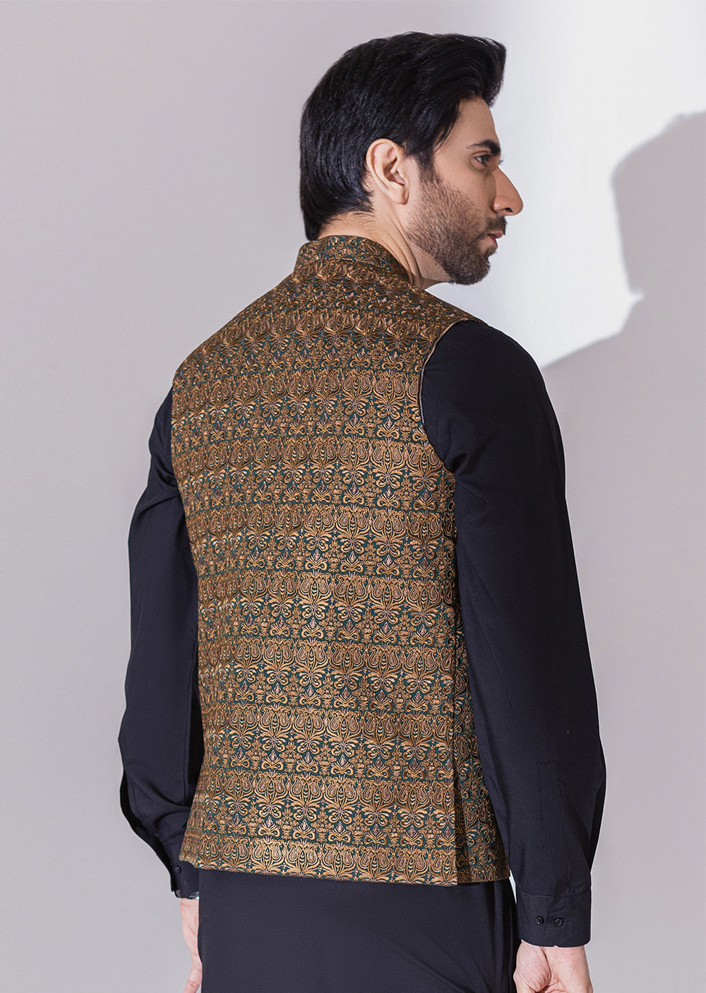 W-1998-B - Green Brown - Mens Maysori Waist Coat 2024 - Memsaab Online