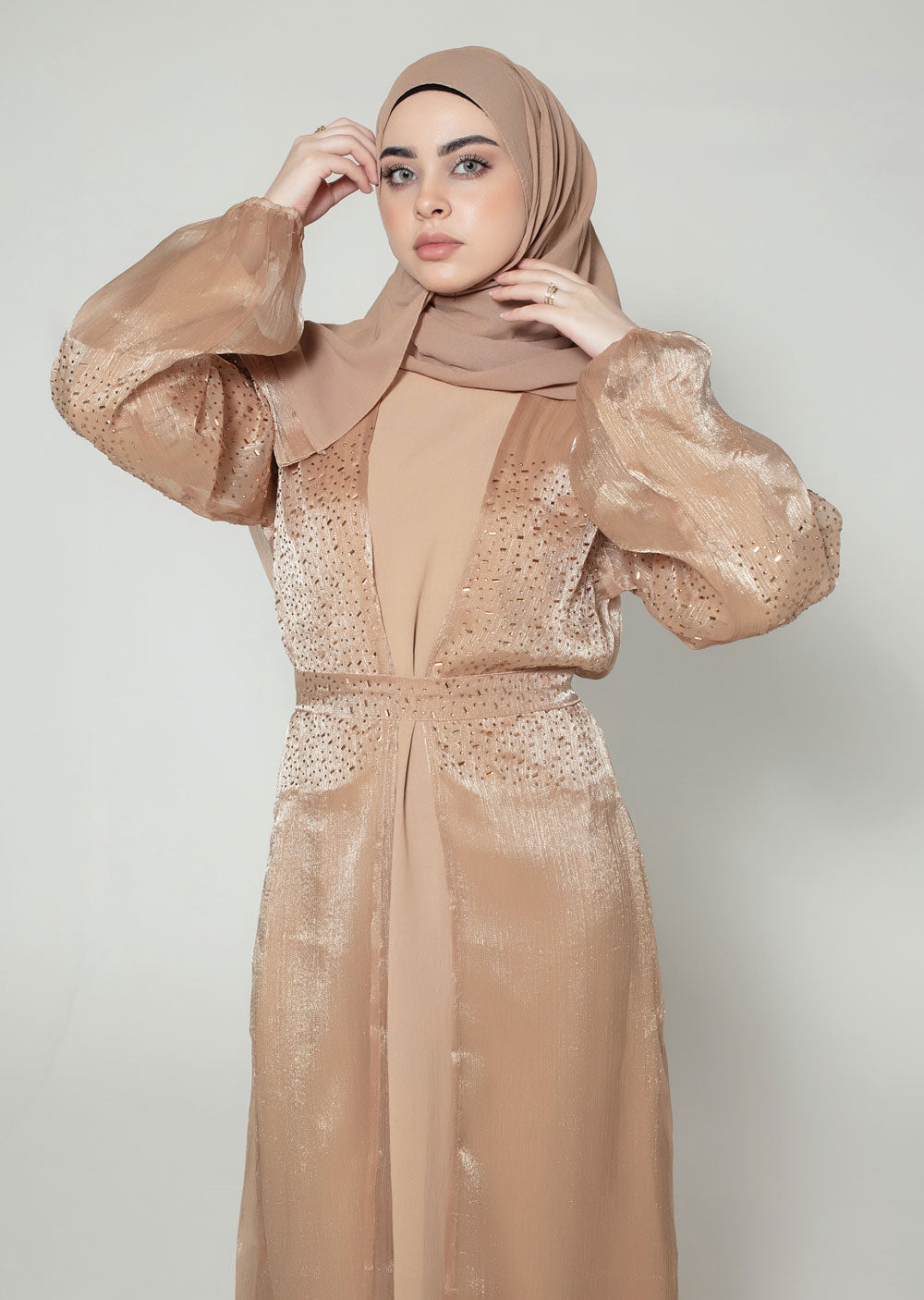 DSL-01 Fatima - Gold Jacket Style Abaya Set - Memsaab Online