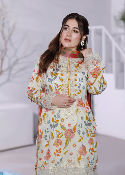 MDNA16 - Skin Gold Embroidered Lawn Outfit - Memsaab Online