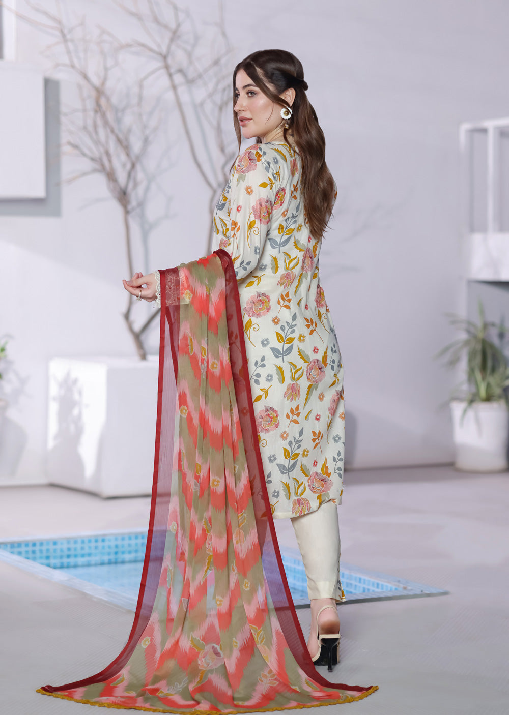MDNA16 - Skin Gold Embroidered Lawn Outfit - Memsaab Online