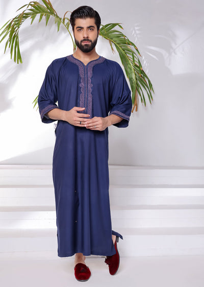 ASM285 Navy Father & Son Lightweight Moroccan Thobe - Memsaab Online