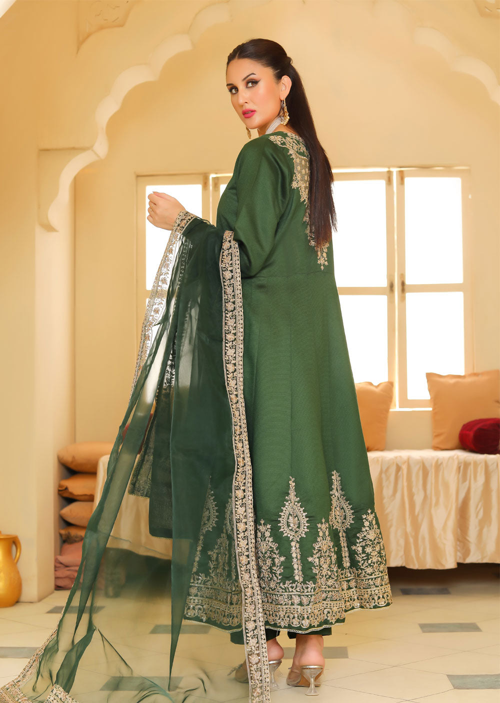 KLD318 / KLD1037 Iman - Green Readymade Khadi Net Suit - Memsaab Online