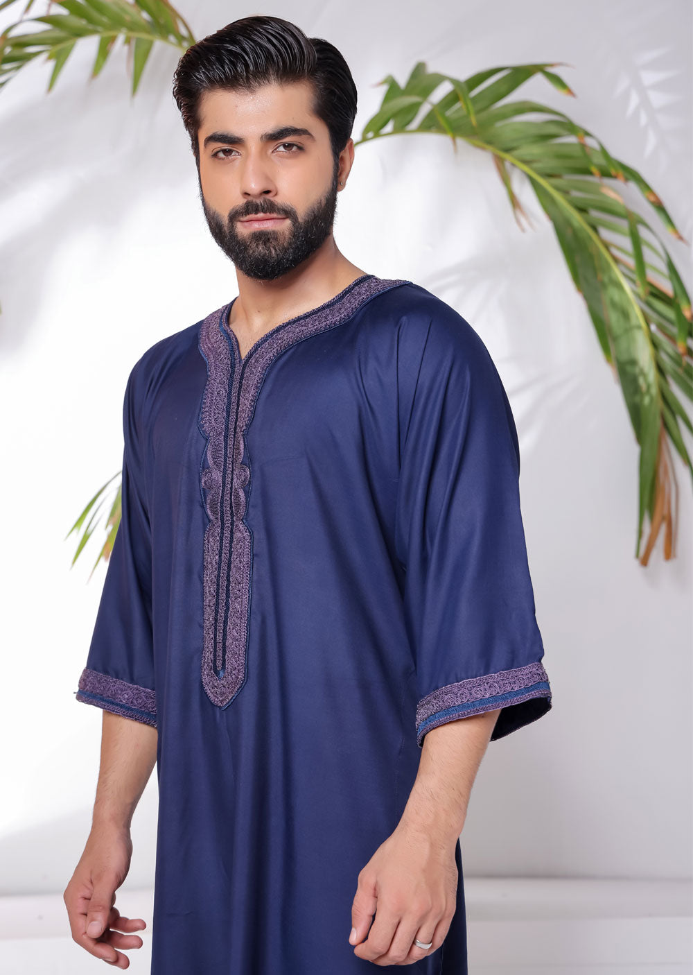 ASM285 Navy Father & Son Lightweight Moroccan Thobe - Memsaab Online