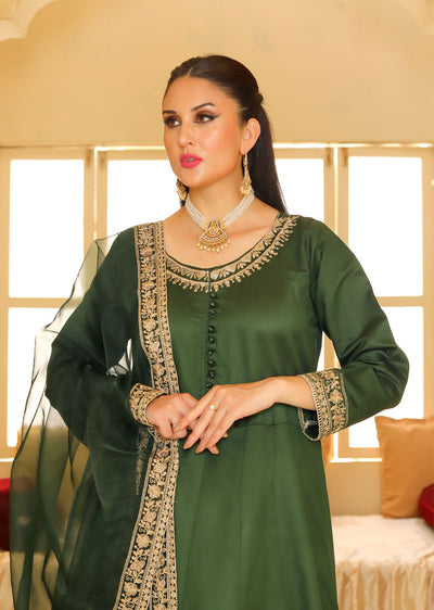 KLD318 / KLD1037 Iman - Green Readymade Khadi Net Suit - Memsaab Online