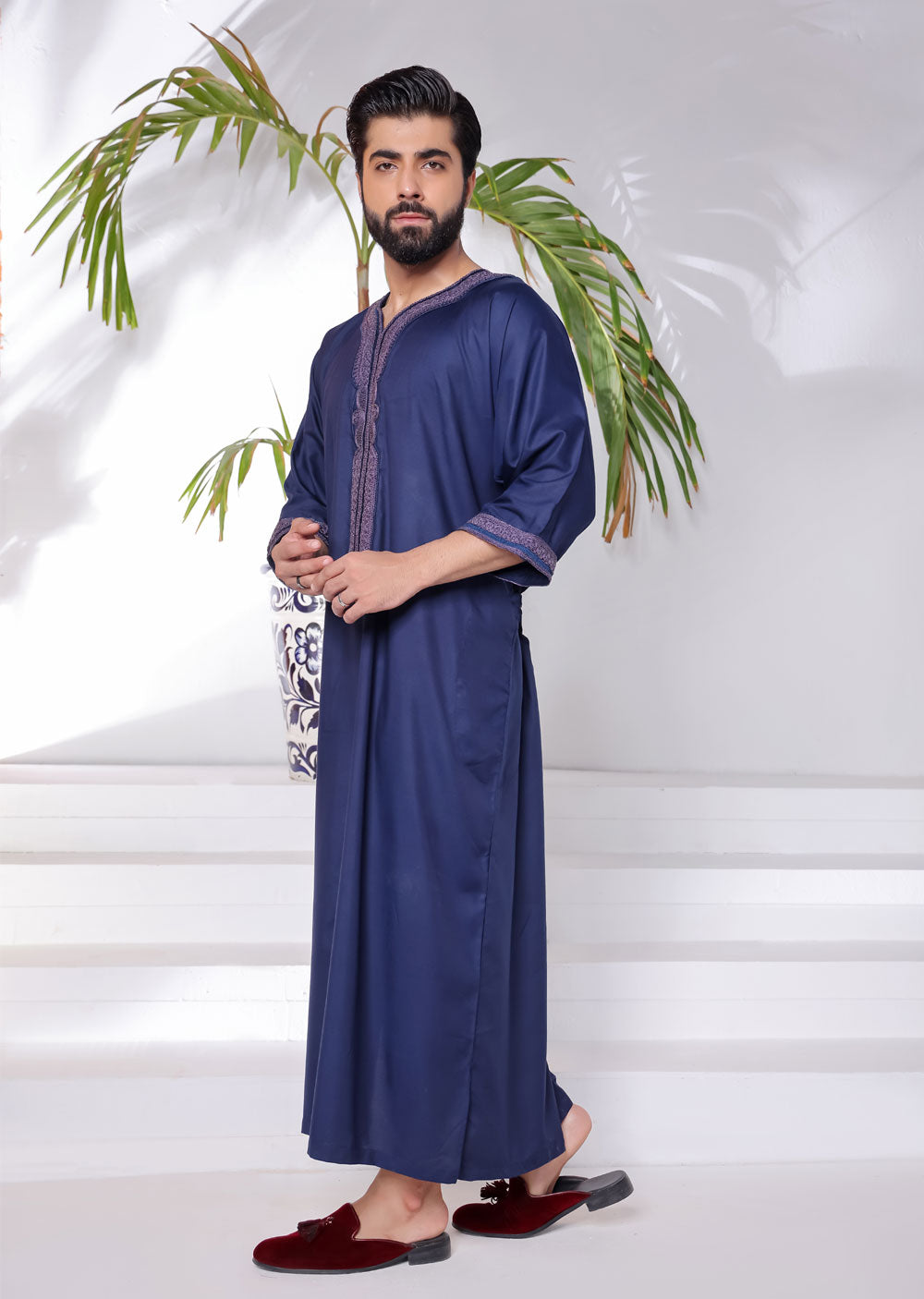 ASM285 Navy Father & Son Lightweight Moroccan Thobe - Memsaab Online