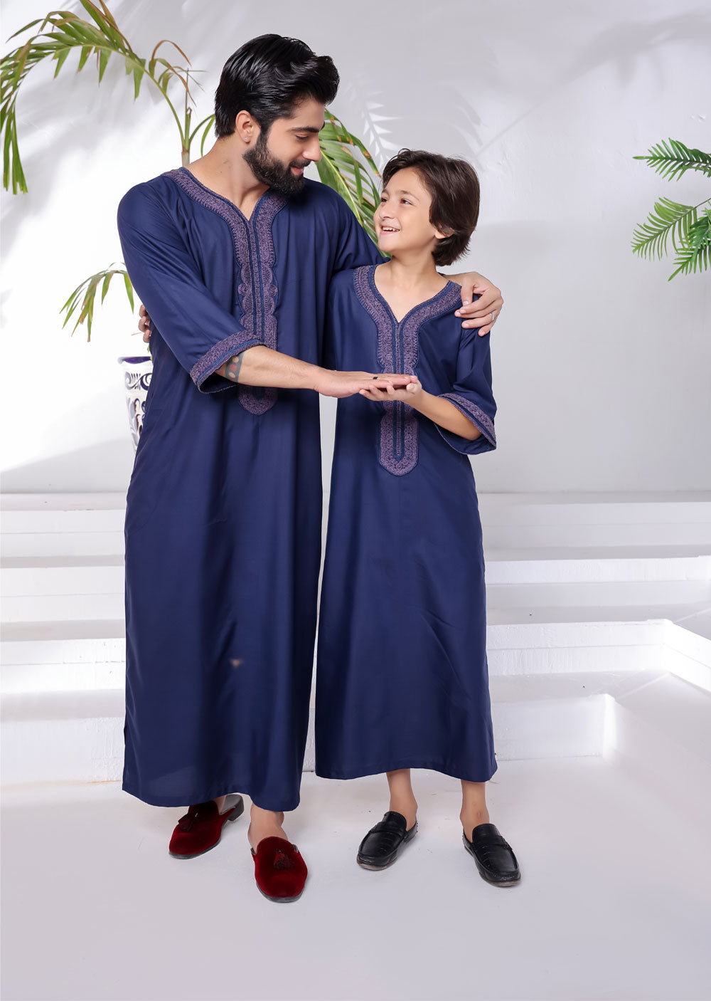 ASM285 Navy Father & Son Lightweight Moroccan Thobe - Memsaab Online