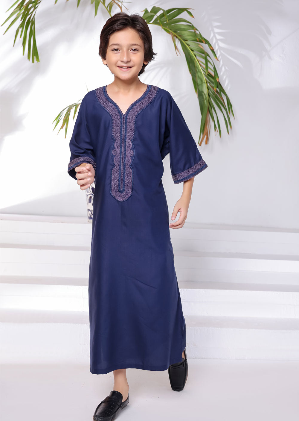 ASM285 Navy Father & Son Lightweight Moroccan Thobe - Memsaab Online