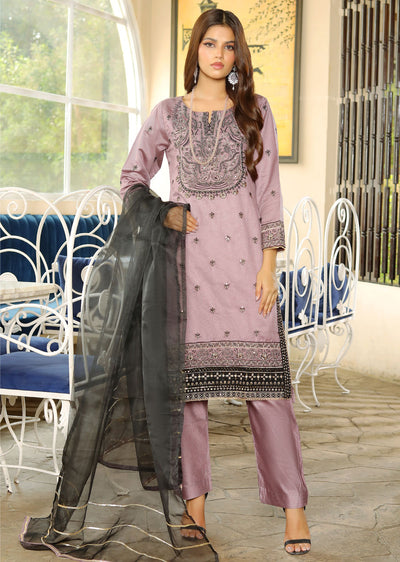 KLD312 Bahar - Lilac Readymade Khadi Net Suit - Memsaab Online