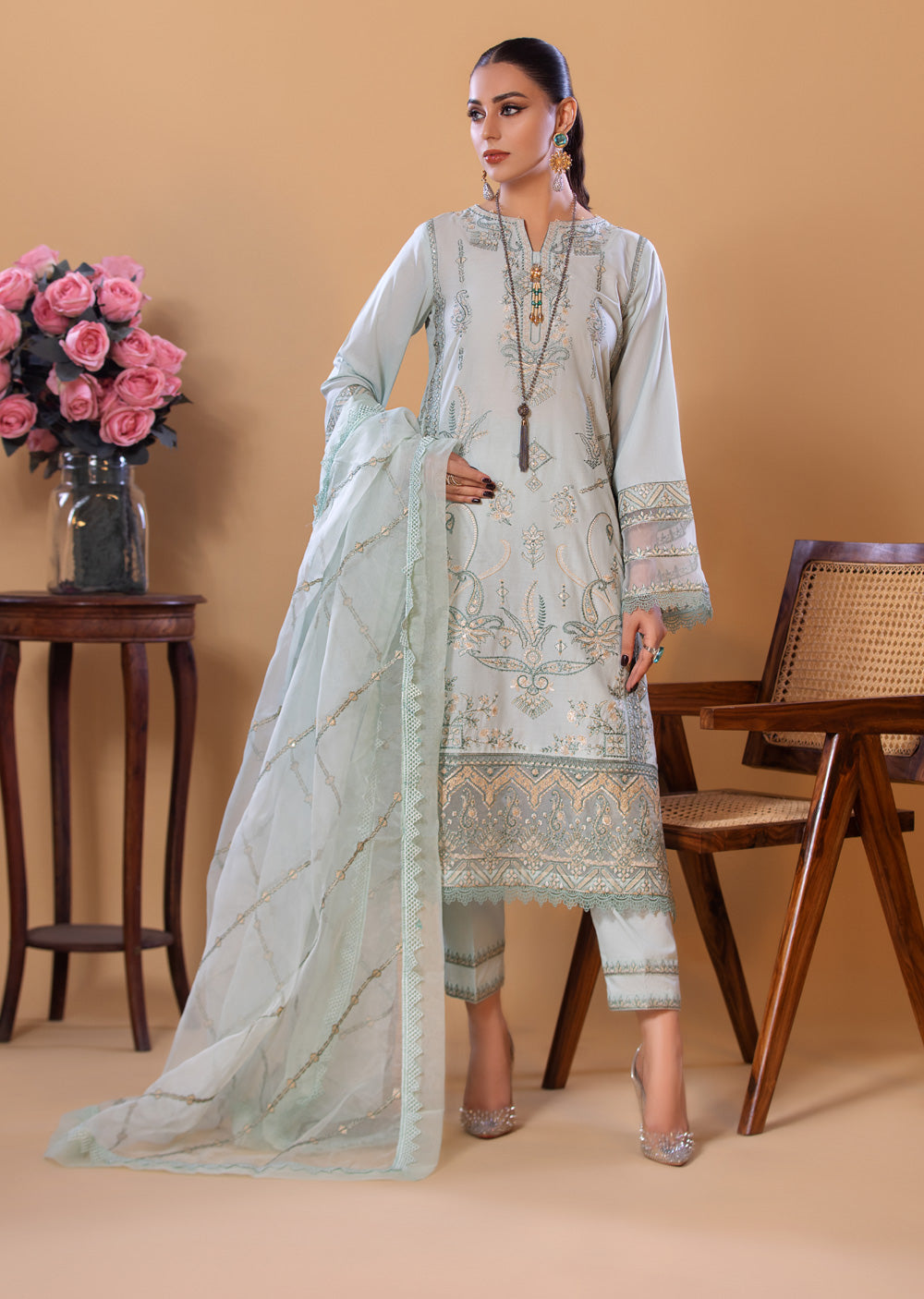 HSS-239 - Readymade Heeras linen Suit - Memsaab Online