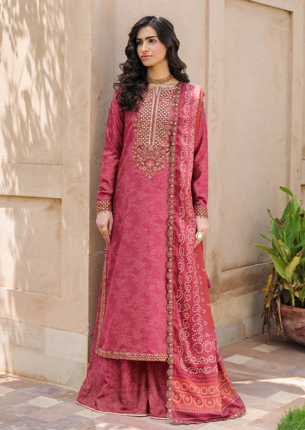 IZKN-12 - Pink - Readymade - Bandhani Chiffon Collection by Iznik 2025 - Memsaab Online