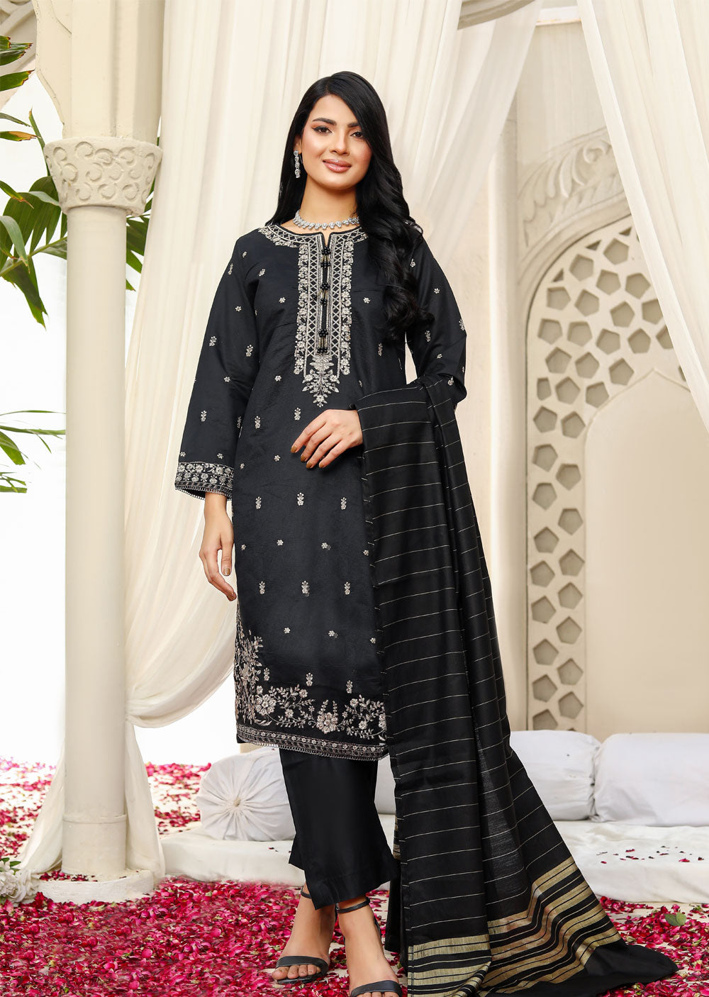 KLD314 / KLD1009 Dinah - Black Readymade Khadi Net Suit - Memsaab Online