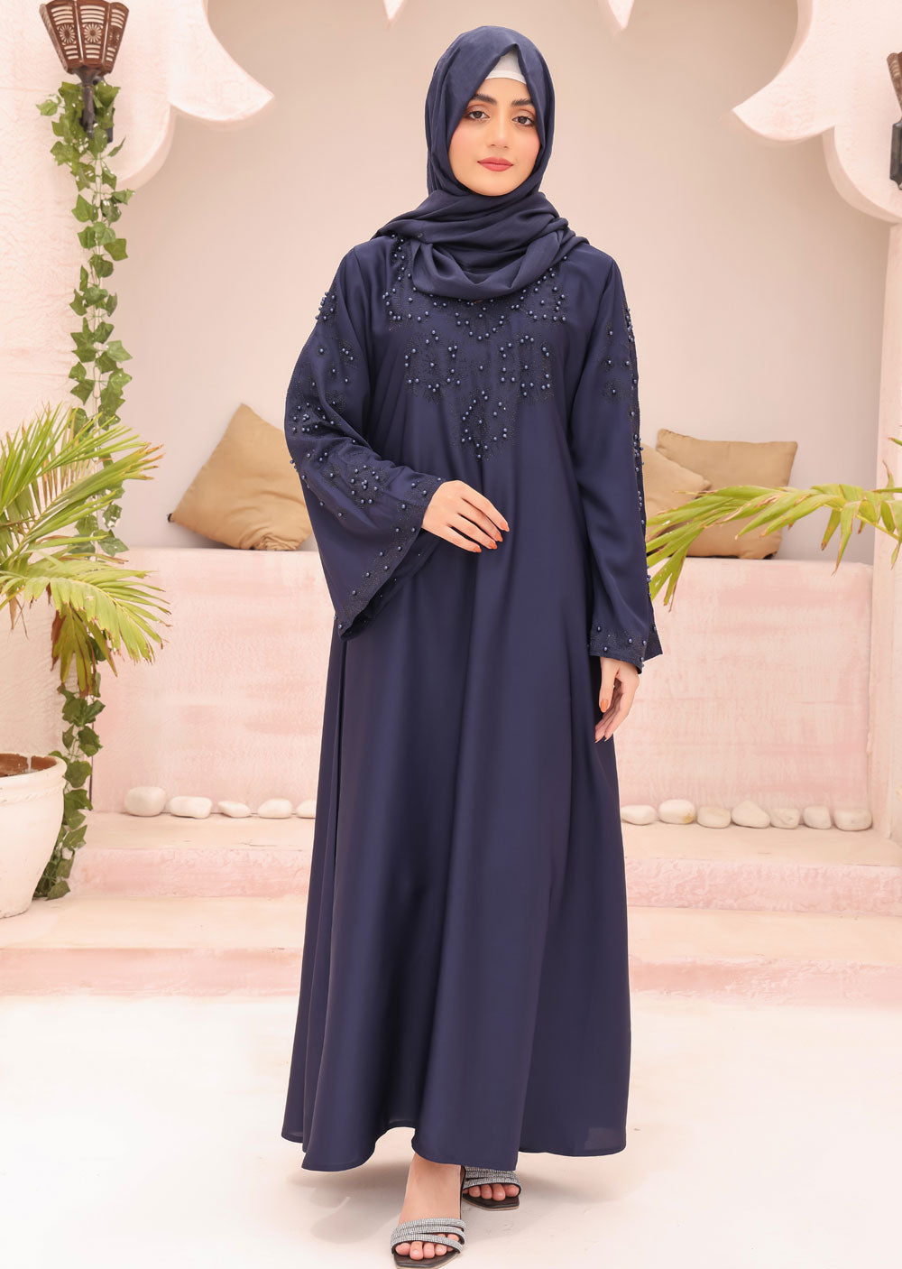 ASL-03 Bilqees - Navy Ladies Fancy Abaya - Memsaab Online