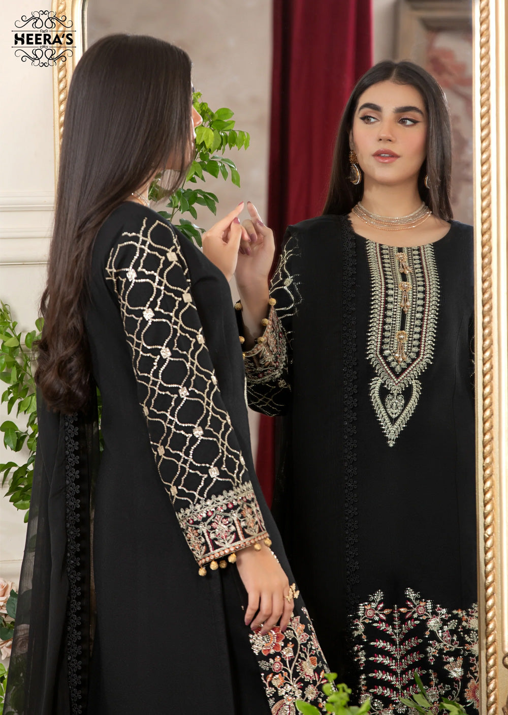 HSS-172 - Readymade - Black Majestic Embroidery suit by Heeras - Memsaab Online