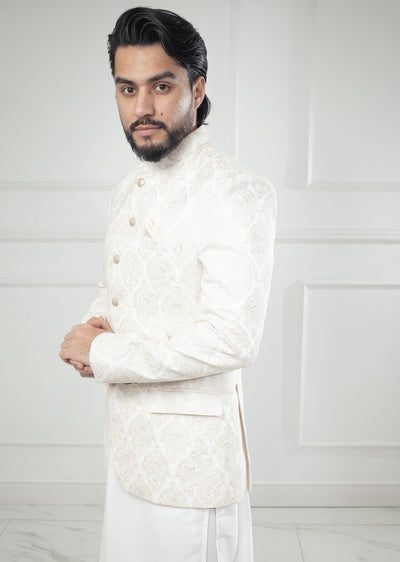 PC-710 - White Mens Embroidered Prince Coat - Memsaab Online